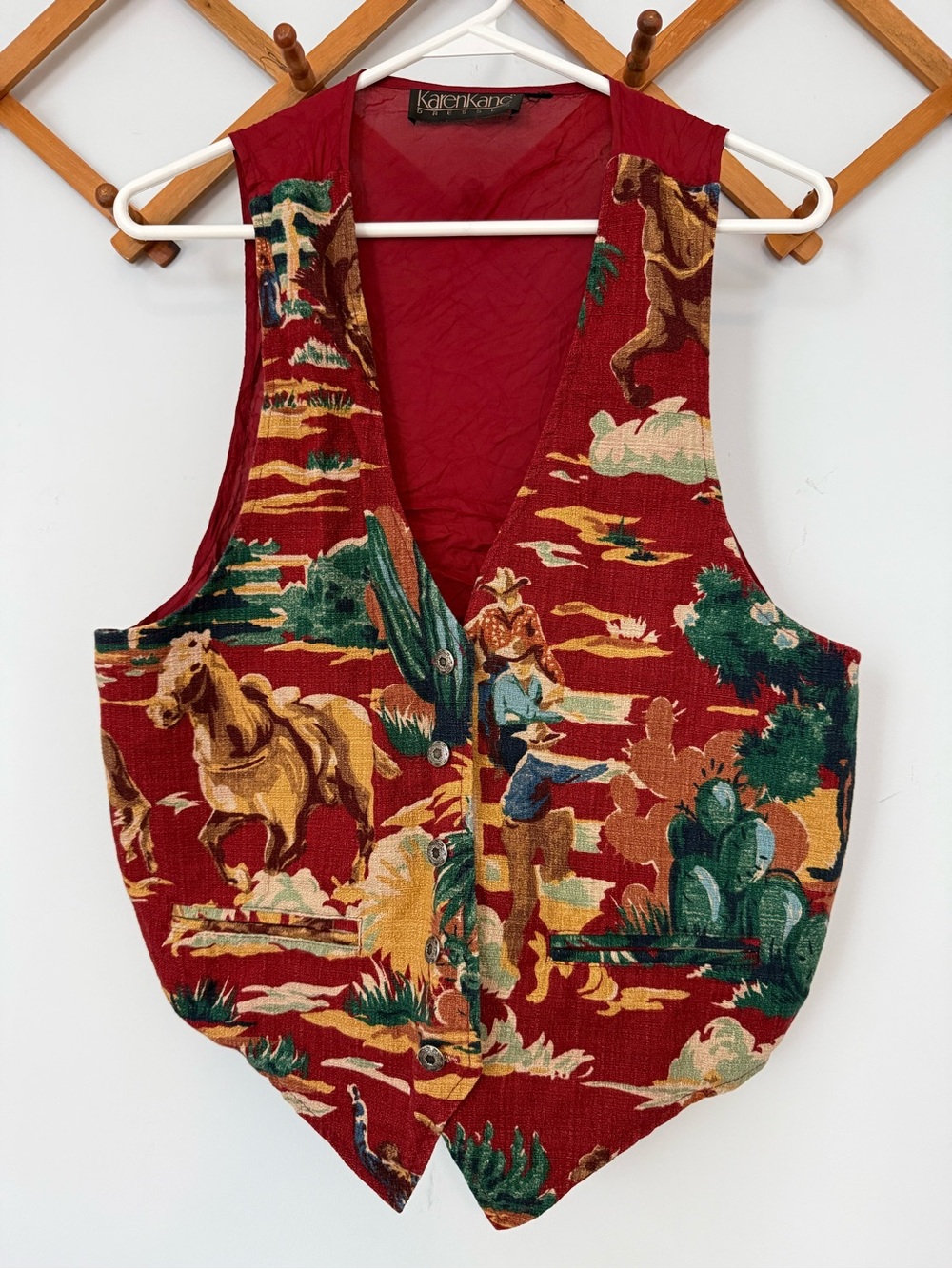 Vintage Karen Kane Tapestry western Cowboy Vest Large/xl Burgundy
